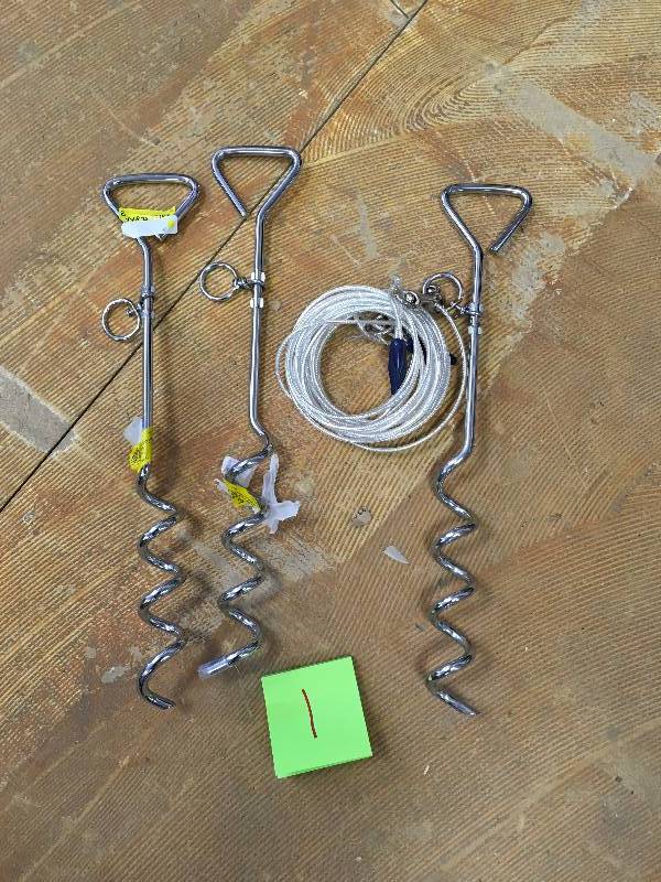 Lot of 3 Dog Leash Ground Anchors and Dog Tie Out Cable open box not used