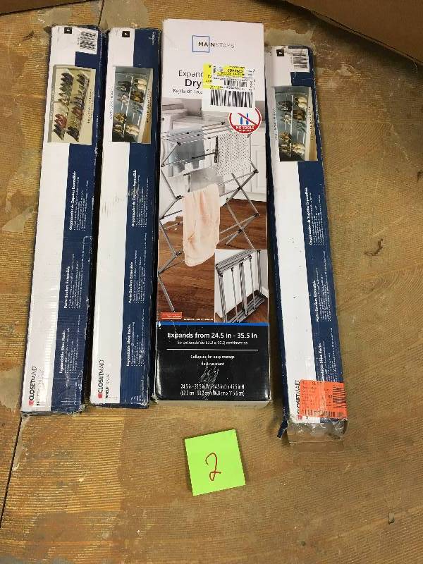 Lot of 3 Closetmaid Shoe Racks and Mainstays Linen Drying Rack not used