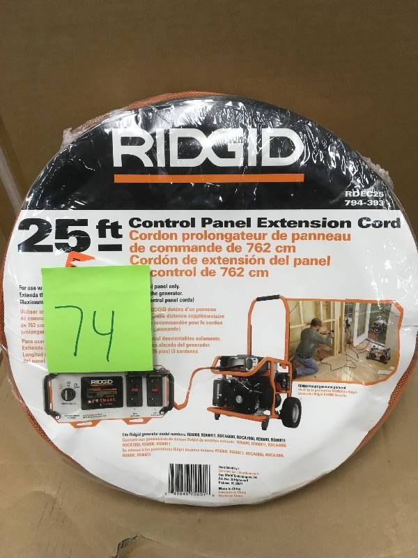 Ridgid 25ft. Control Panel Extension Cord new