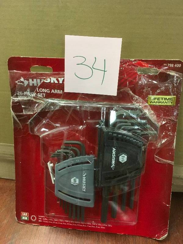 lot 34 image: Husky SAEMetric Long Arm Hex Key Set (26-Piece)