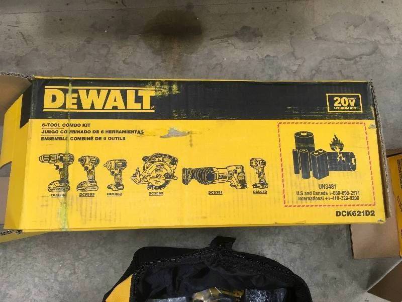 lot 76 image: DeWalt 20-Volt Max Lithium-ion 6 Tool Combo Kit not used