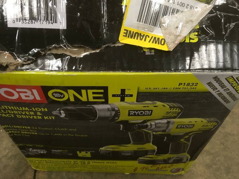 lot 82 image: Ryobi 18-Volt One  Lithium-Ion DrillDriver and Impact Driver Kit in like new condition