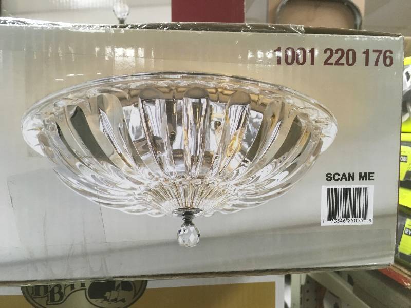 lot 92 image: Hampton Bay Vintage Collection 3- Light Chrome Flush Mount with Glass Shade not used
