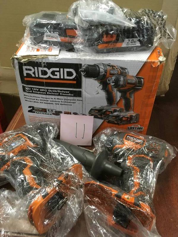 lot 11 image: Ridgid X4 18 Volt 2pc DrillDriver and Impact Driver Combo Kit (2) Hyper Lithium-Ion 1.5 Batteries and Charger not used