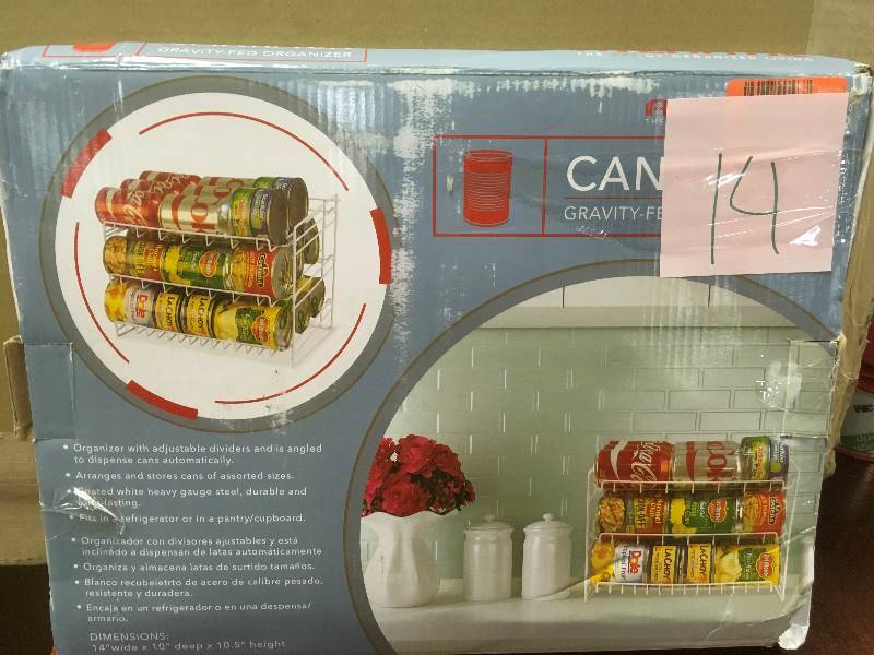 lot 14 image: Visiondecor Furniture Kitchen Can Storage Rack with 3 Tier in White Finish not used