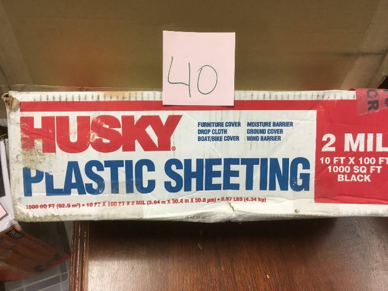 lot 40 image: Husky Plastic Sheeting- 2 Mil. 10ft x 100ft , Black not used