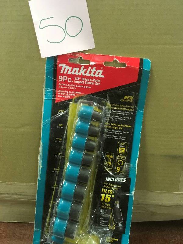 lot 50 image: Makita 9Pc.  SAE 38 Drive 6-Point Impact Socket Set not used