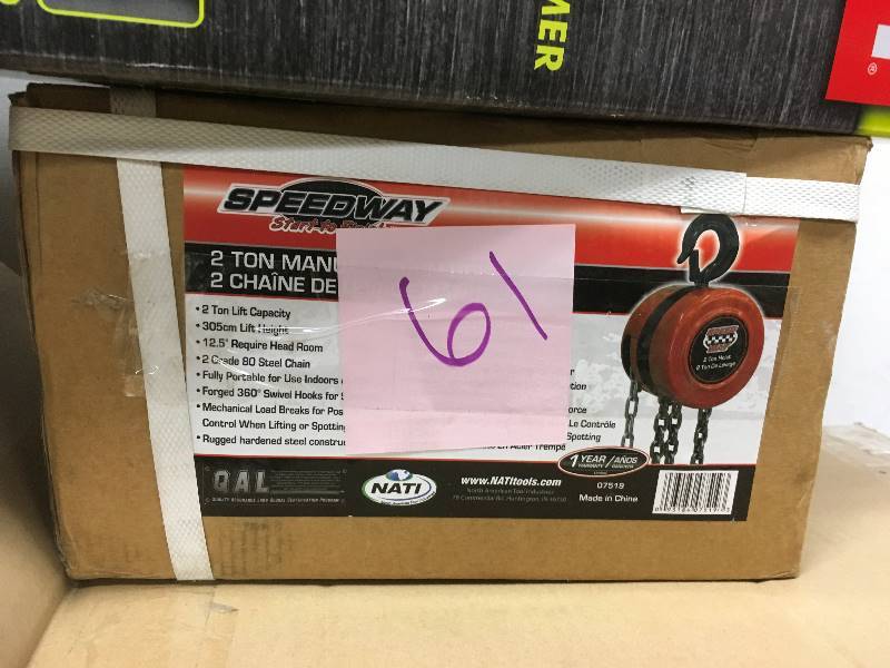 lot 61 image: Speedway 2 Ton Manual Chain Hoist used