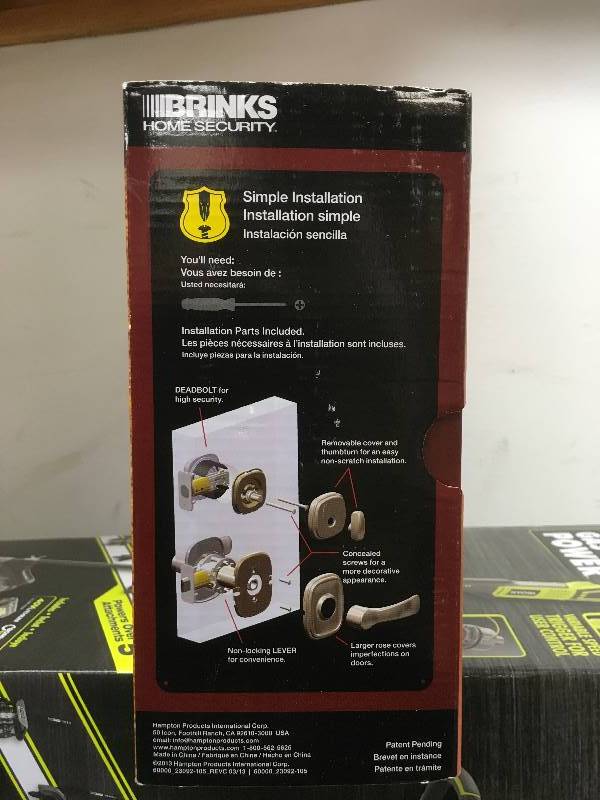 lot 62 image: Brinks Home Securitiy Alwood , Combo Pack  Brass, Doorlock not used