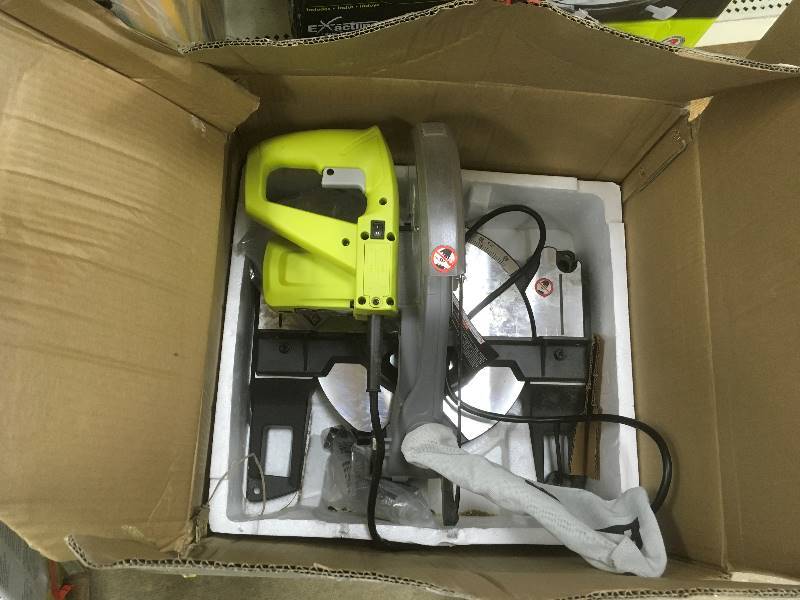lot 87 image: Ryobi 14 Amp 10in. Compound Miter Saw with Laser used in working condition