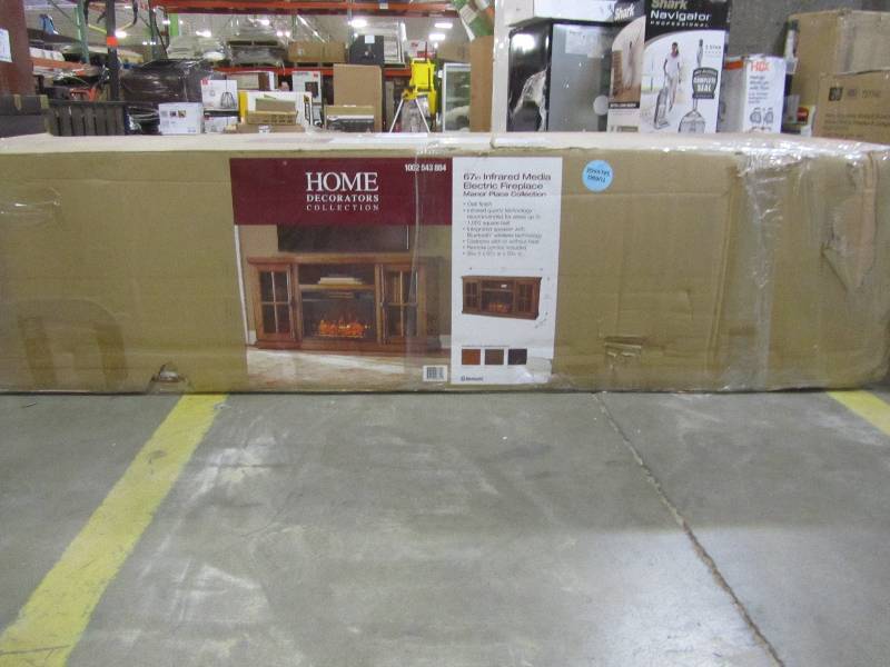 lot 48 image: Home Decorators Collection Manor Place 67 in. TV Stand w Bluetooth Electric Fireplace in Oak