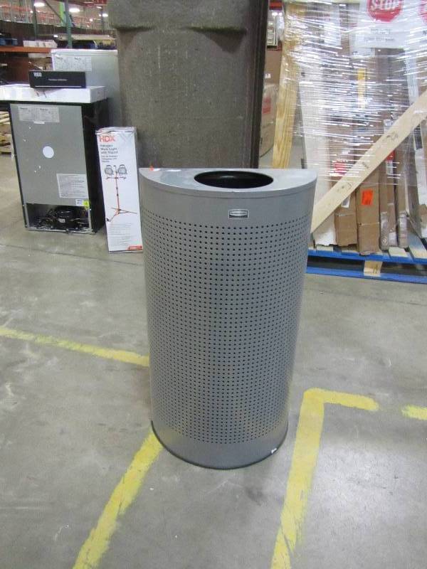 lot 53 image: Rubbermaid Commercial Products Silhouette 12 Gal. Silver Half-Round Open Top Trash Can