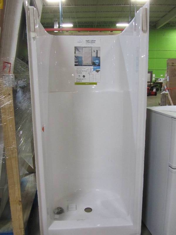 lot 55 image: Aquatic Everyday AcrylX 32 in. x 32 in. x 72 in. 1-Piece Shower Stall with Center Drain in White