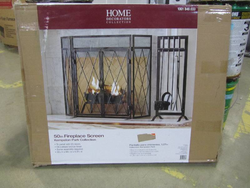 lot 83 image: Home Decorators Collection Kempston Park Oil-Rubbed Bronze 3-Panel 50 in. Fireplace Screen with Doors