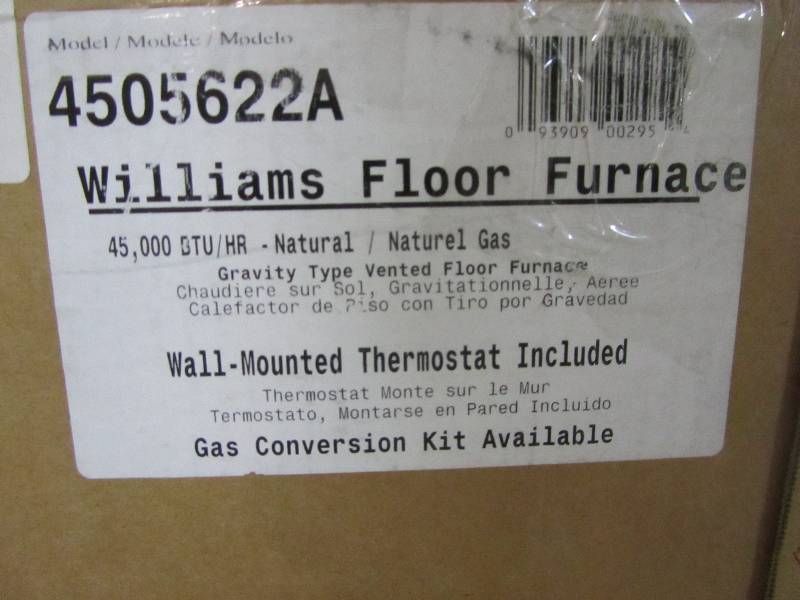 Williams 45 000 Btu Hr Floor Furnace Natural Gas Heater With Wall
