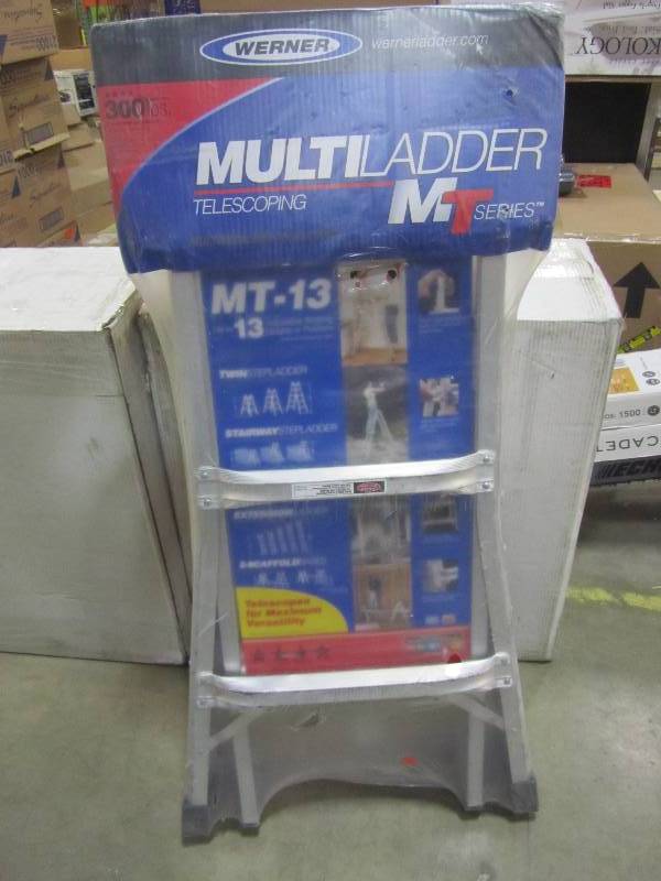 lot 113 image: Werner13 ft. Aluminum Telescoping Multi-Position Ladder with 300 lb. Load Capacity Type IA Duty Rating