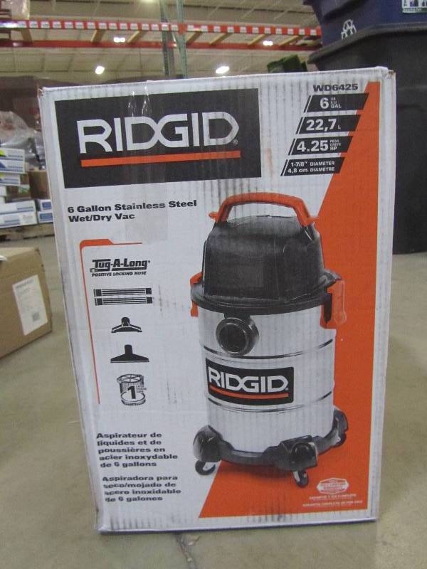 lot 115 image: RIDGID 6 Gal. 4.25-Peak HP Stainless Steel Wet Dry Vac