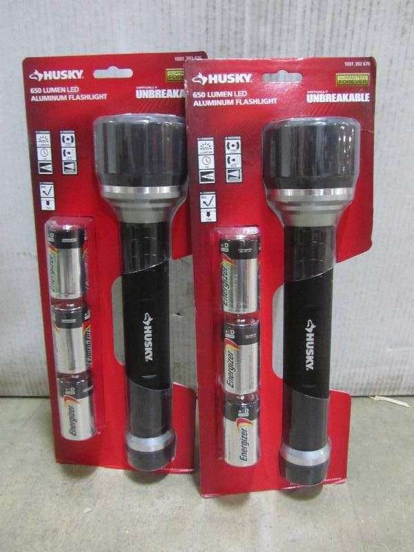 lot 118 image: Husky 650 Lumen Virtually Unbreakable Aluminum Flashlight (x2)