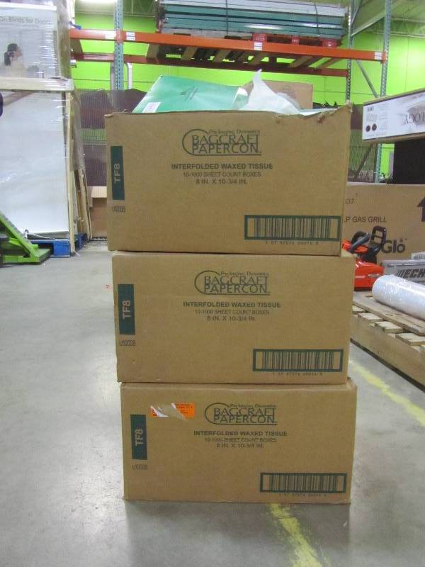 lot 130 image: Bagcraft Papercon 010008 Interfolded Dry Wax Bakery Tissue Paper, 10-34 Length x 8 Width, TF8 White (10 Packs of 1000) (x3 cases)