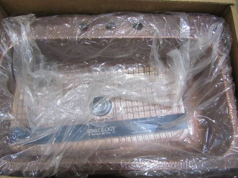 lot 136 image: SINKOLOGY Angelico Drop-in Handmade Pure Copper 33 in. 3-Hole Single Bowl Kitchen Sink in Antique Copper