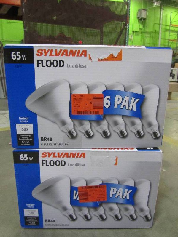 lot 139 image: SYLVANIA Incandescent Bulb, BR40-65W, Soft White Finish, Medium Base, Pack of 6 (X2)