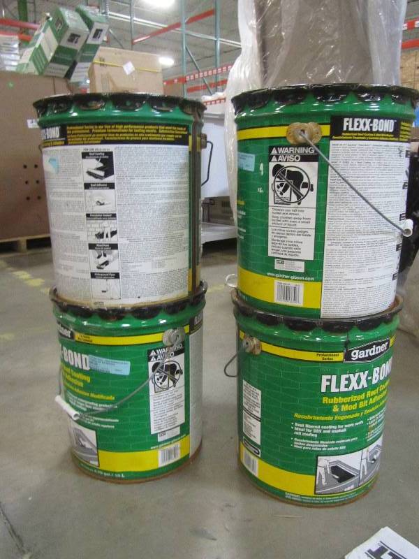 lot 171 image: Gardner 4.75 Gal. Flexx-Bond Rubberized Roof Coating and MB Adhesive (x4)