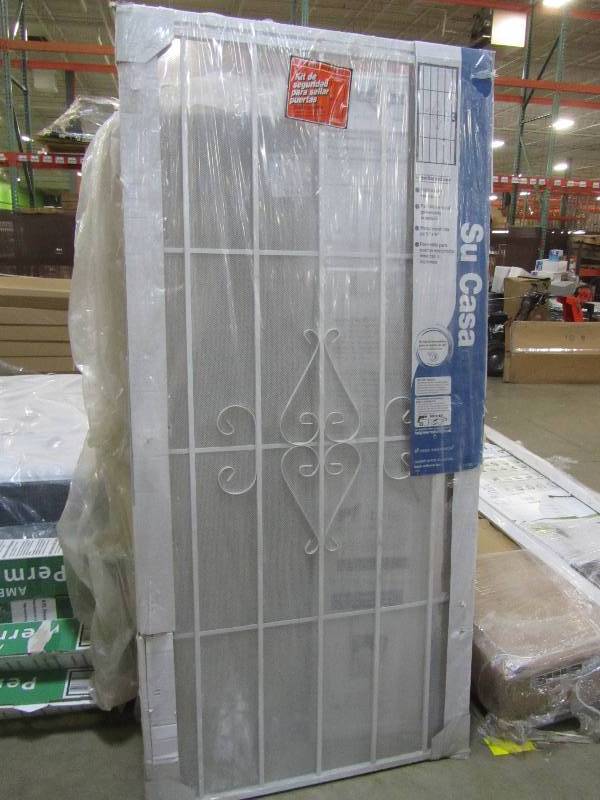 lot 180 image: Unique Home Designs 36 in. x 80 in. Su Casa White Surface Mount Outswing Steel Security Door with Expanded Metal Screen
