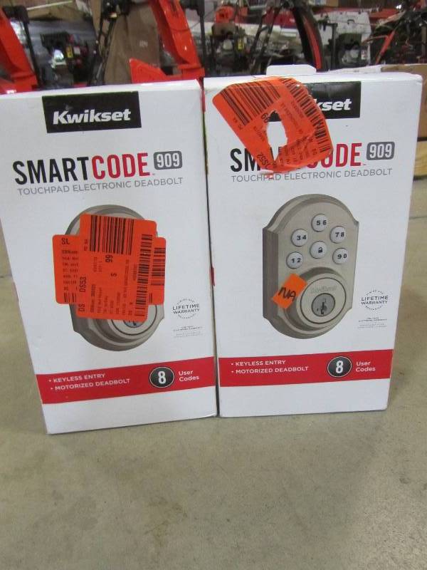 lot 192 image: Kwikset SmartCode 909 Single Cylinder Satin Nickel Electronic Deadbolt Featuring SmartKey (x2)