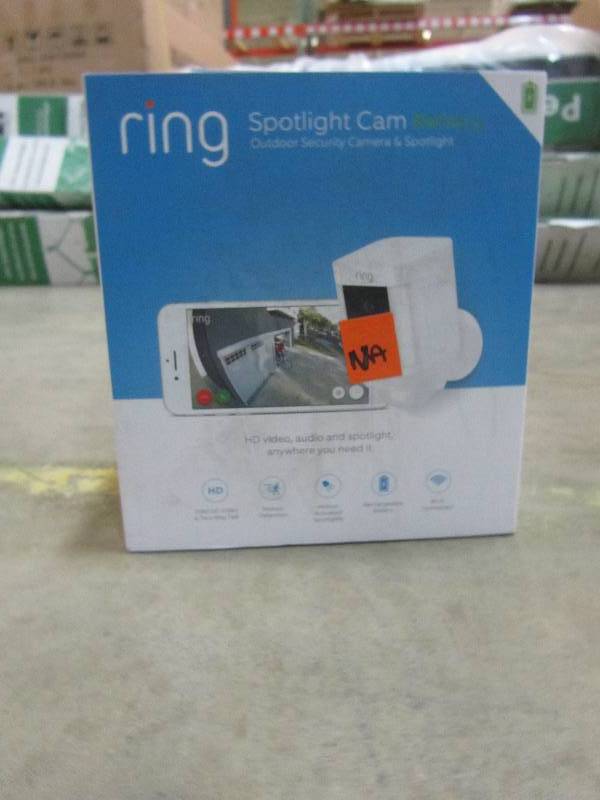 lot 193 image: Ring Spotlight Cam Battery Outdoor Rectangle Security Camera, White