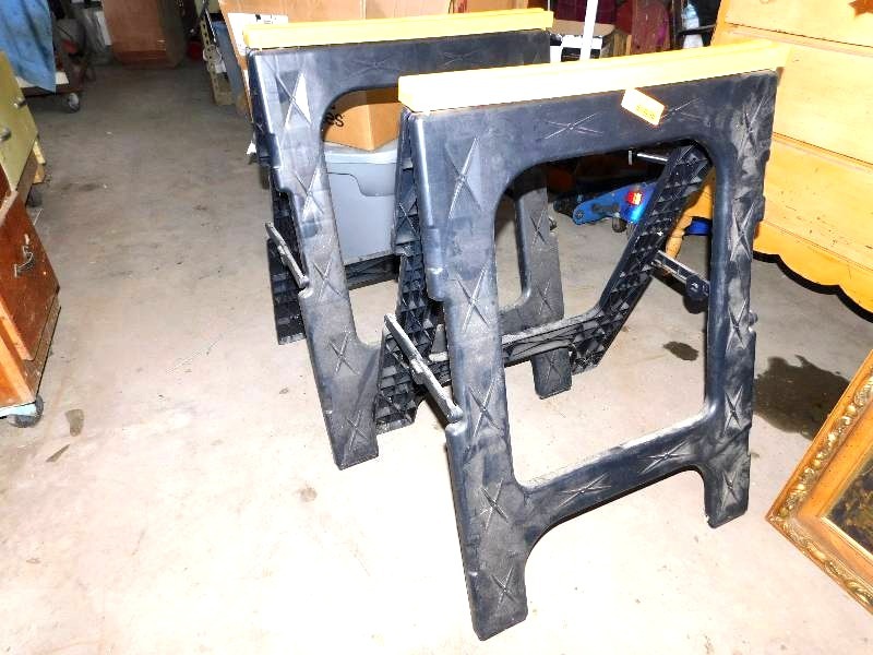 lot 13 image: PAIR OF FOLDING SAW HORSES