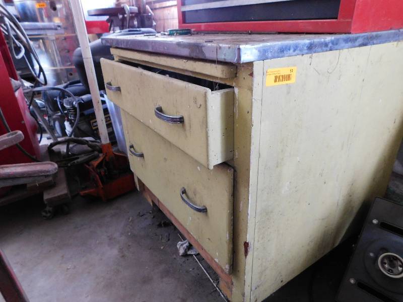 lot 51 image: GARAGE TWO DRAWER CABINET, INCLUDES ALL CONTENTS, TOOLS