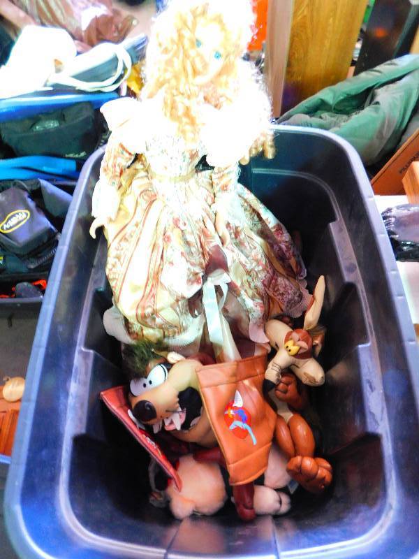 lot 169 image: TOTE OF MISC TOYS AND DOLLS