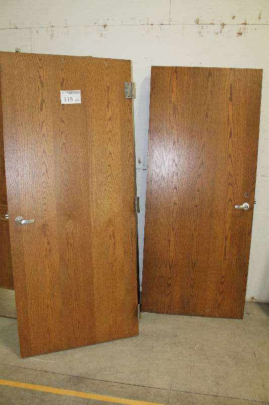 lot 115 image: Lot of (2) Warnock Hersey Interior Wood Fire Doors w Hardware