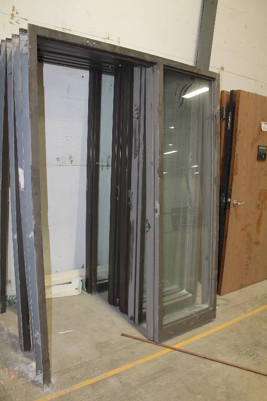 lot 121 image: Single Metal Door Frames w Full Length Glass Side Panels