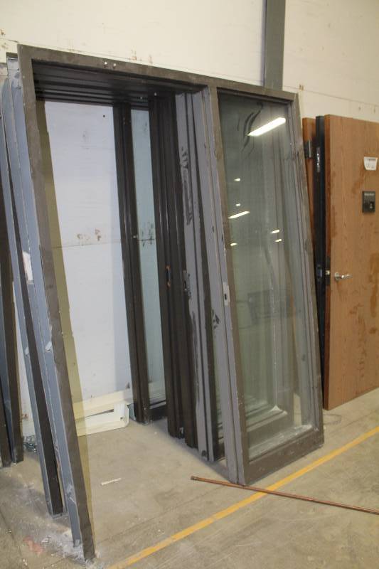lot 126 image: Single Metal Door Frames w Full Length Glass Side Panels