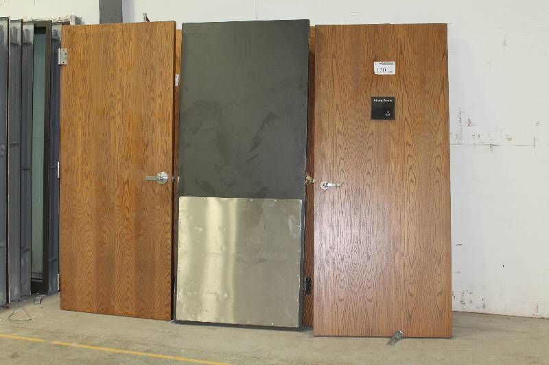 lot 120 image: Lot of (3) Interior Doors w Hardware - 2) Wood, 1) Metal