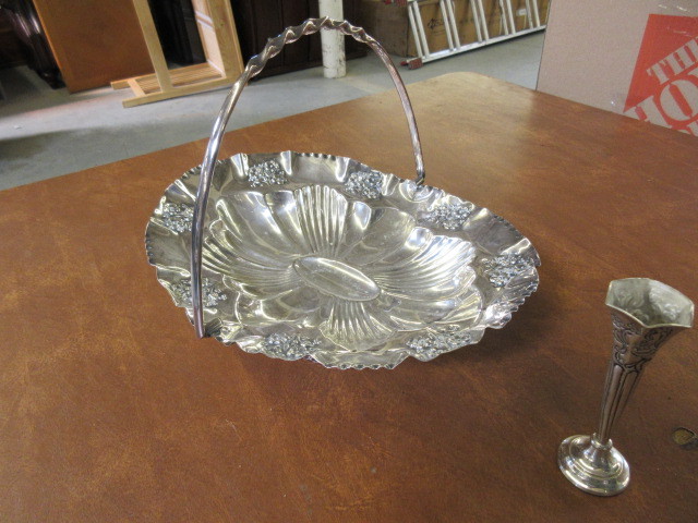 SILVER BASKET AND BUD VASE