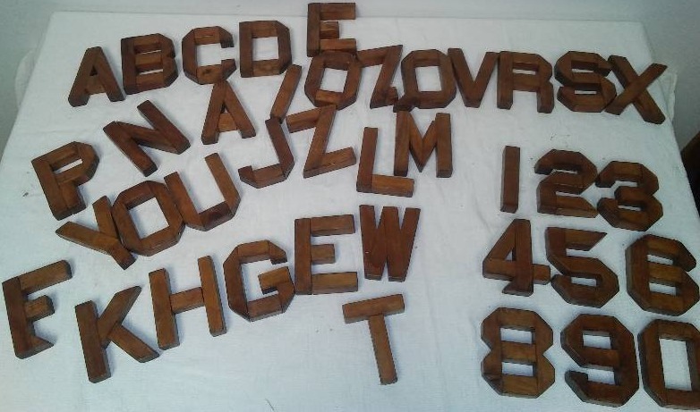 lot 35 image: Vintage Handmade Wood Numbers and letters