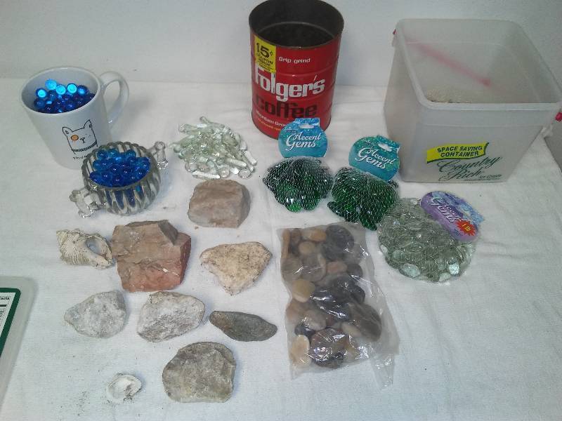 lot 57 image: Craft Rocks, glass marbles and more