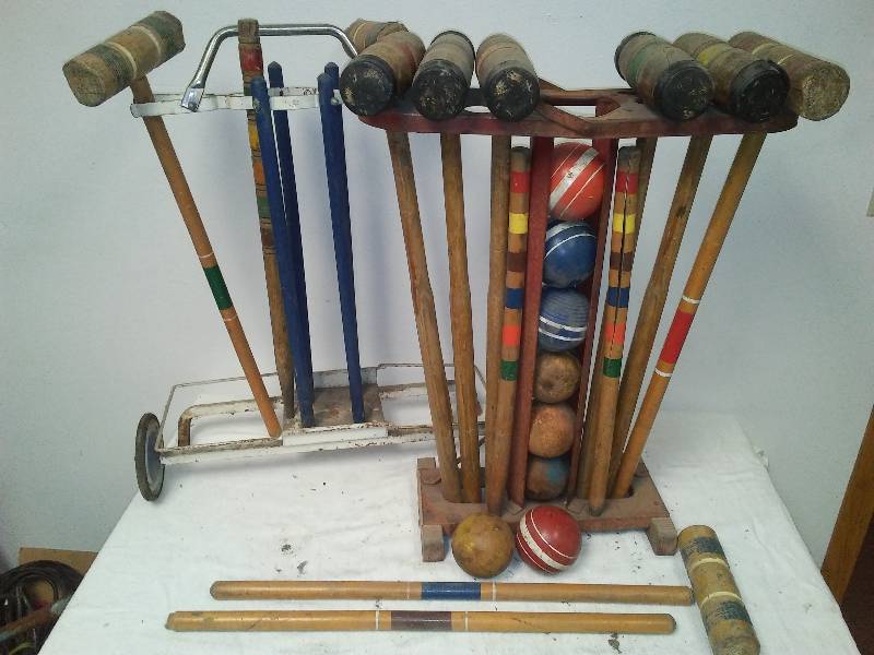 lot 63 image: 2 vintage croquet sets, neither are complete, but almost