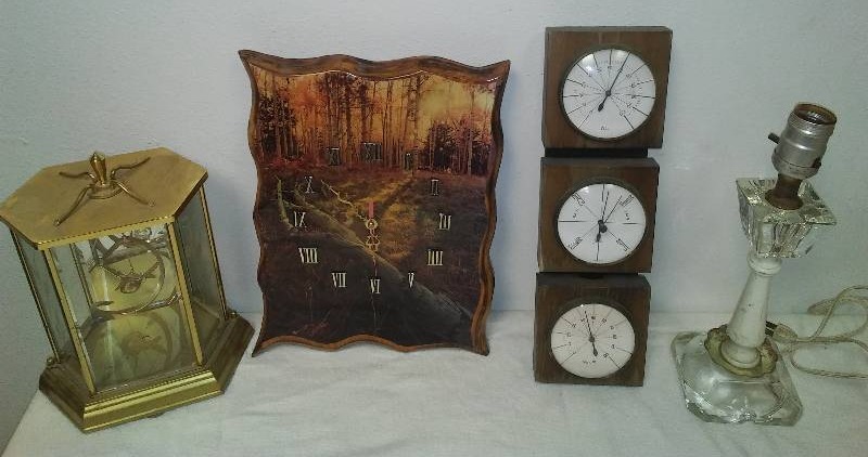 lot 78 image: Vintage Clock, Lamp (glass not plastic or acrylic), weather center and more