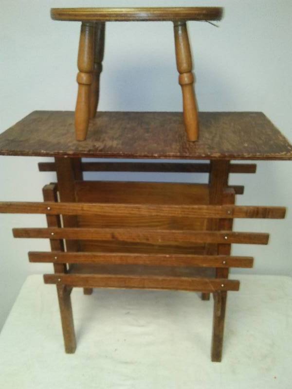 lot 97 image: Vintage Table and Stool,