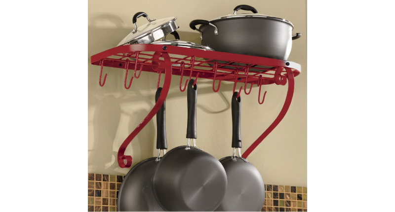 lot 13 image: Wall-Mount Bookshelf Pot Rack open ...