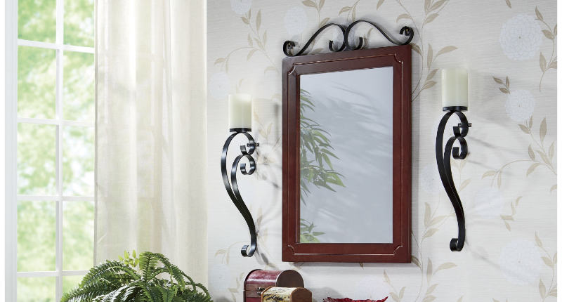 lot 80 image: Mirror and Sconce Set open box Reta...