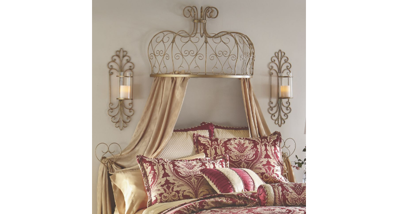 lot 109 image: Gold Scroll Bed Crown with Tiebacks...