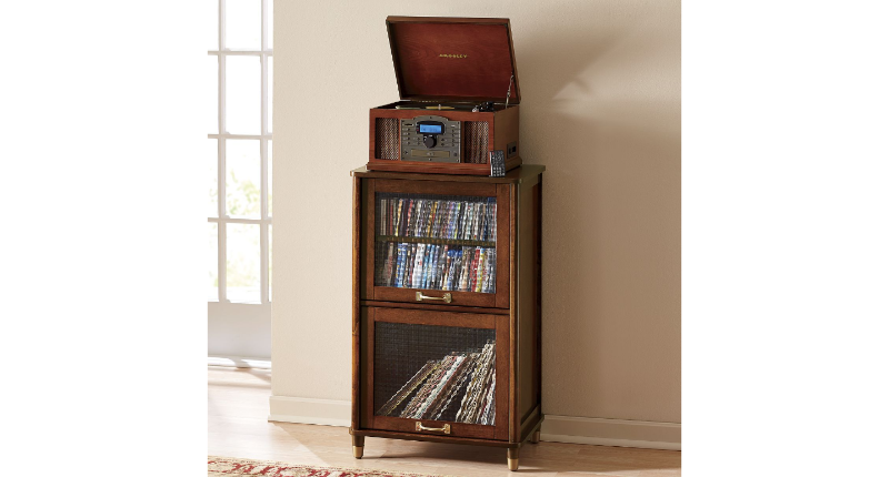 lot 197 image: Vinyl Record Stereo Cabinet open bo...
