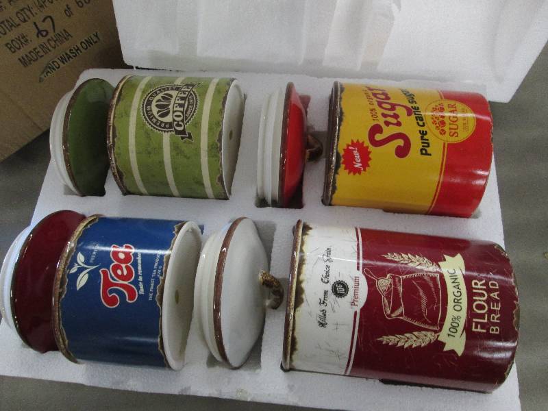 lot 33 image: Vintage Looking Ceramic 4 pc Canist...