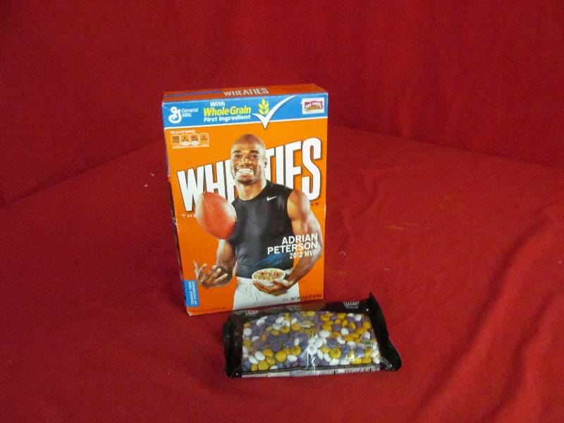 Genral Mills Adrain Pederson Wheaties box, Vikings M&Ms
