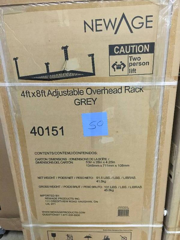 New Age Performance 96 in. L x 48 in. W x 42 in. H Adjustable VersaRac Ceiling Storage Rack in Gray new