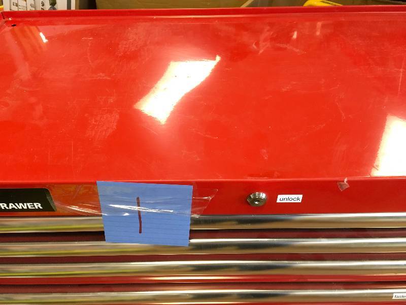 Husky 36 in. 6-Drawer Roller Tool Cabinet, Red in like new condition but few light scratches on top and a scratched on side see pictures
